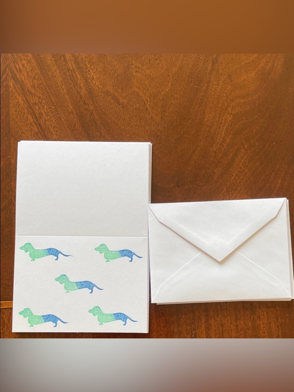 Dachshund Stationery Set - White with Green and Blue Accents